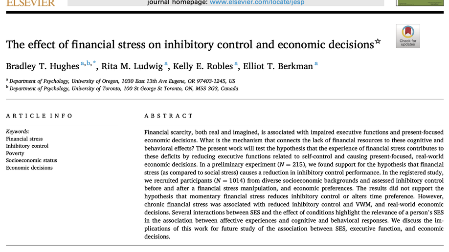 The Effect of Financial Stress on Inhibitory Control and Economic Decisions